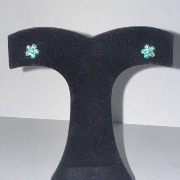 7mm Aqua Blue Flower Cz And Sterling Post Earrings - Picture 7 of 15